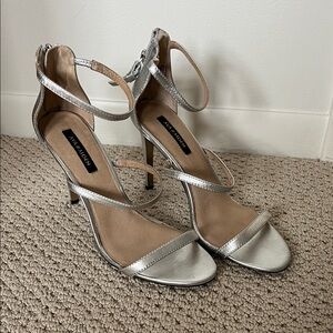 AVA & AIDEN Metallic Silver Strappy Heels
